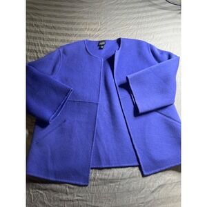Eileen Fisher Petite Royal Blue Boiled Wool Blend Open Front Jacket PS 1860